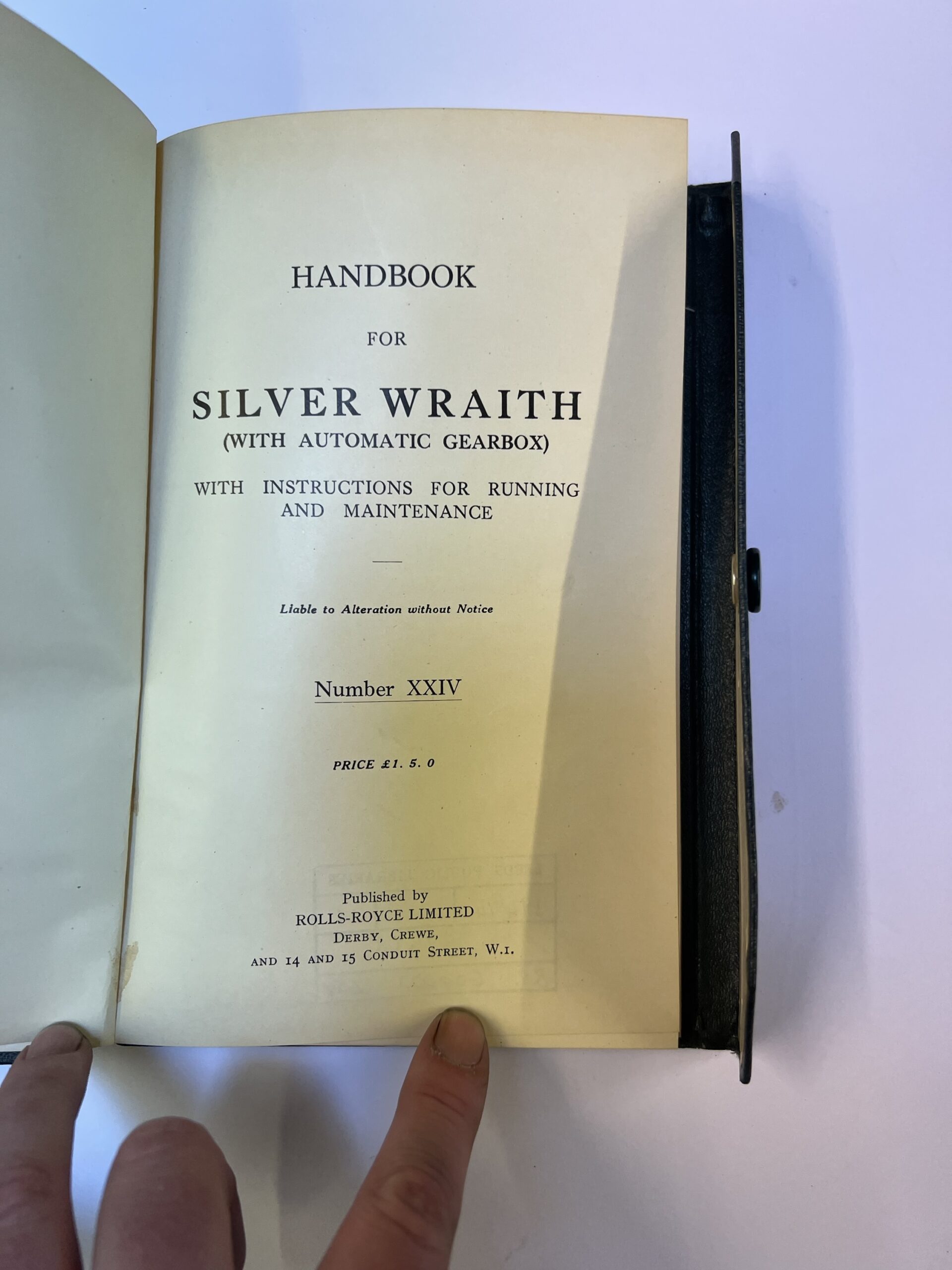 Handbook For Rolls-Royce Silver Wraith Left Hand Drive (Automatic Gearbox) Nr XXIV - Image 2